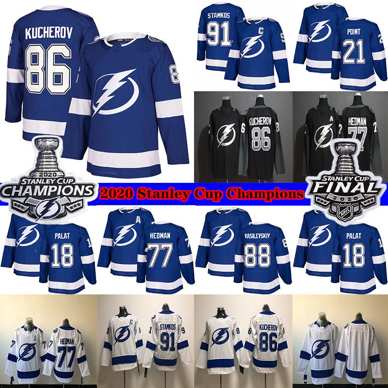Tampa Bay Lightning 2020 Stanley Cup Champions 91 Steven Stamkos 86 Nikita Kucherov 77 Victor Hedman 21 Brayden Point Hockey Jerseys