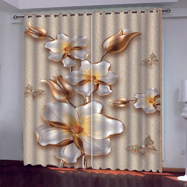 Custom 3D Curtain Window Embossed flowers Printing Curtains For Living Room Bedroom Thick Curtains For Kitchen Blinds Drapes