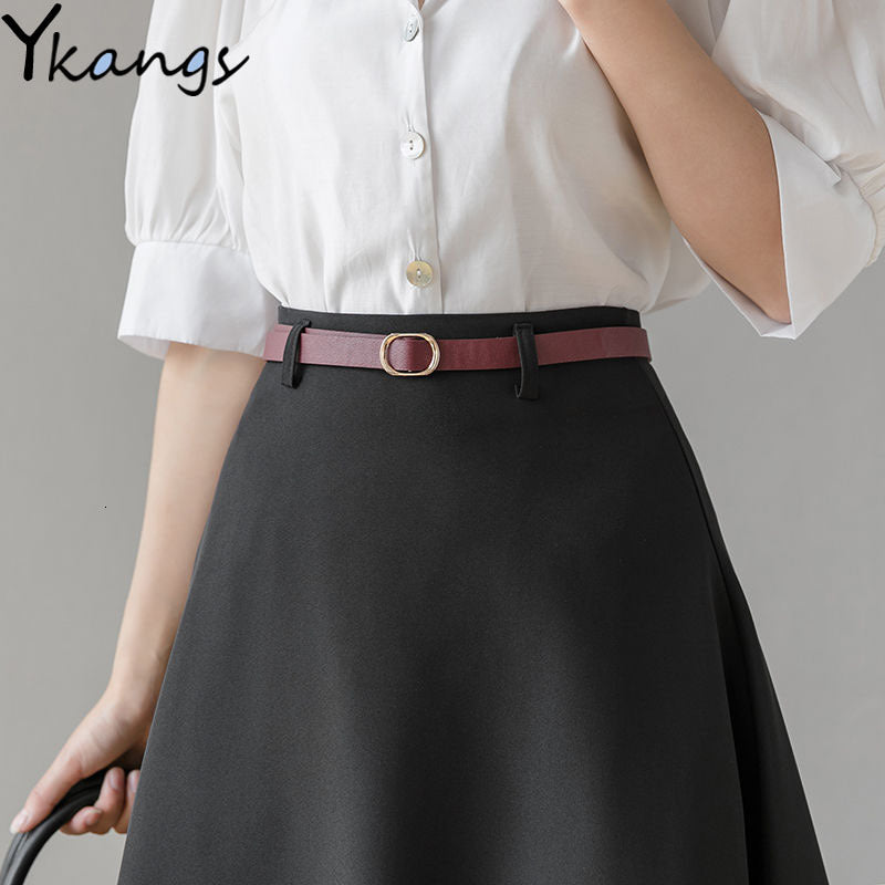 2021 Plus Size Vintage Long Women High Waist Midi Skirt with Belt Elegant Office Ladies Formal Work Korean Black Skirts Y3p2