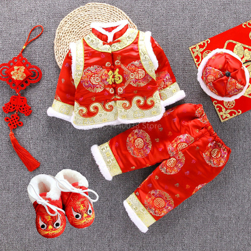 2021 Infant Tang Suit Newborn Baby Chinese Traditional Costumes Boy Girl New Year Celebration Party Clothing Embroidery Birthday Wear Ft5m