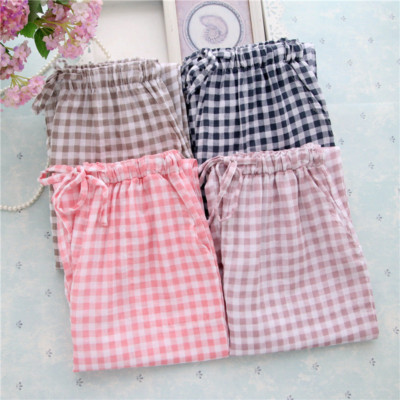 2021 New Summer Ladies Pajamas Knitted Cotton Men&#039;s Women Plaid Trousers Loose Casual Sleep Bottoms Sleepwear Pants Pijamas Pyjama E1ff