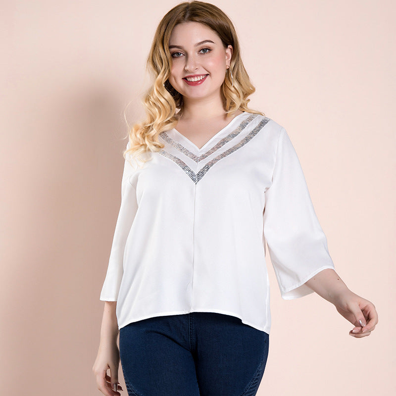 2021 New Elegant Women&#039;s Blouses Plus Size Clothing Oversize Casual Shirt Summer White Tops Clothes Office Topic Is Female Sequined Fevy