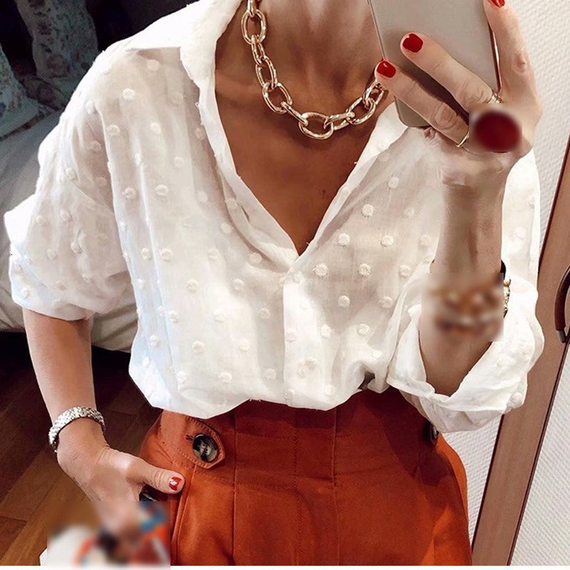 Soft women edelweiss chiffon dot shirt summer elegant ladies fashion transparent blouses party girls casual tops femme chic