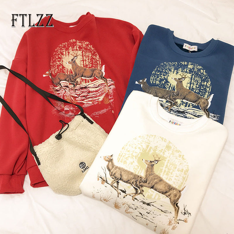 2021 New Women Hip Hop Sweatshirt Spring Autumn Style Outerwear Female Cute Animal Printing Pullover Red Hoodies Korean Tops Wynd