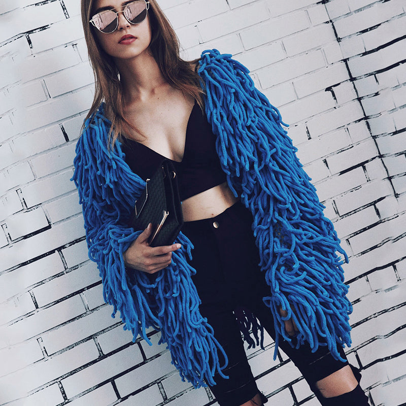 2021 New Fashion Winter Casual Loose Faux Women Tassel Unique Design Outerwear Female Solid Artificial Fur Jacket Coat Lj0e