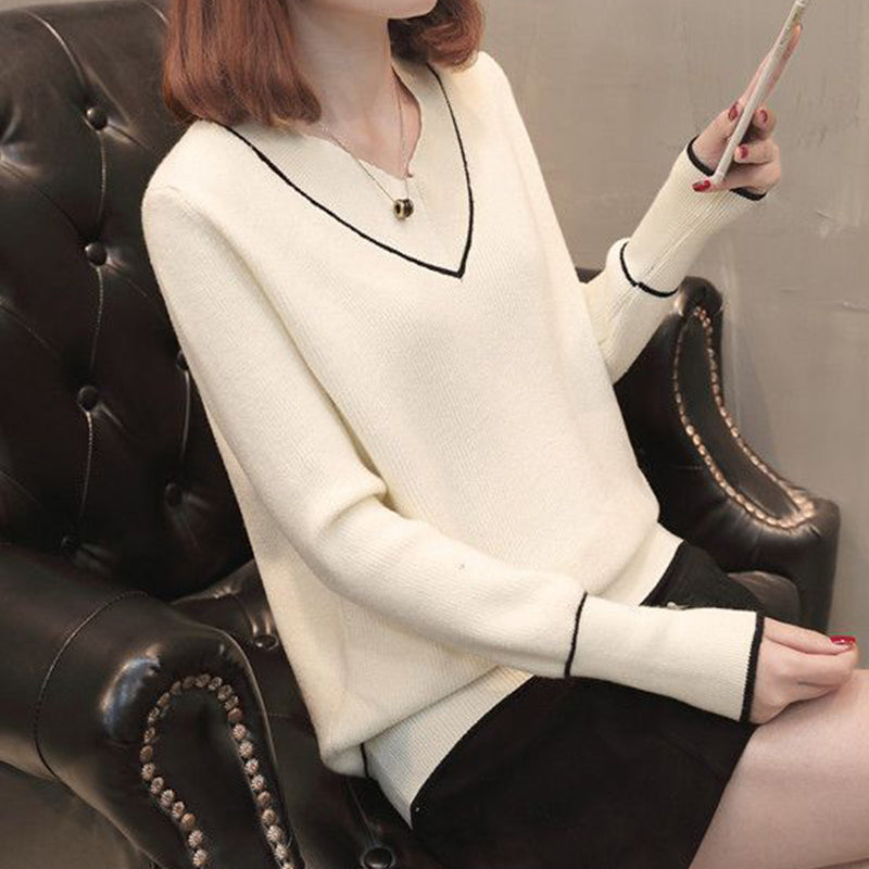 2021 New Office Lady Sweaters Women&#039;s Thick Autumn Winter Solid v Neck Long Sleeve Female Casual Jumper Korea Style Knitted Wear 1xnb
