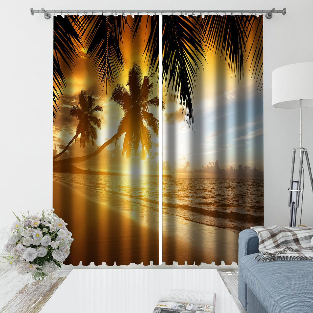 Custom sunset beach curtains 3D Window Curtains For Living Room Bedroom Customized size 3d stereoscopic curtains