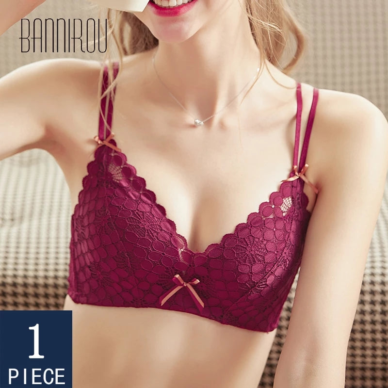 Thin Bras Woman Lace Bralette Double Straps Push Up Female Cure Bow Lingerie Underwear For Woman Free Shipping New 2021
