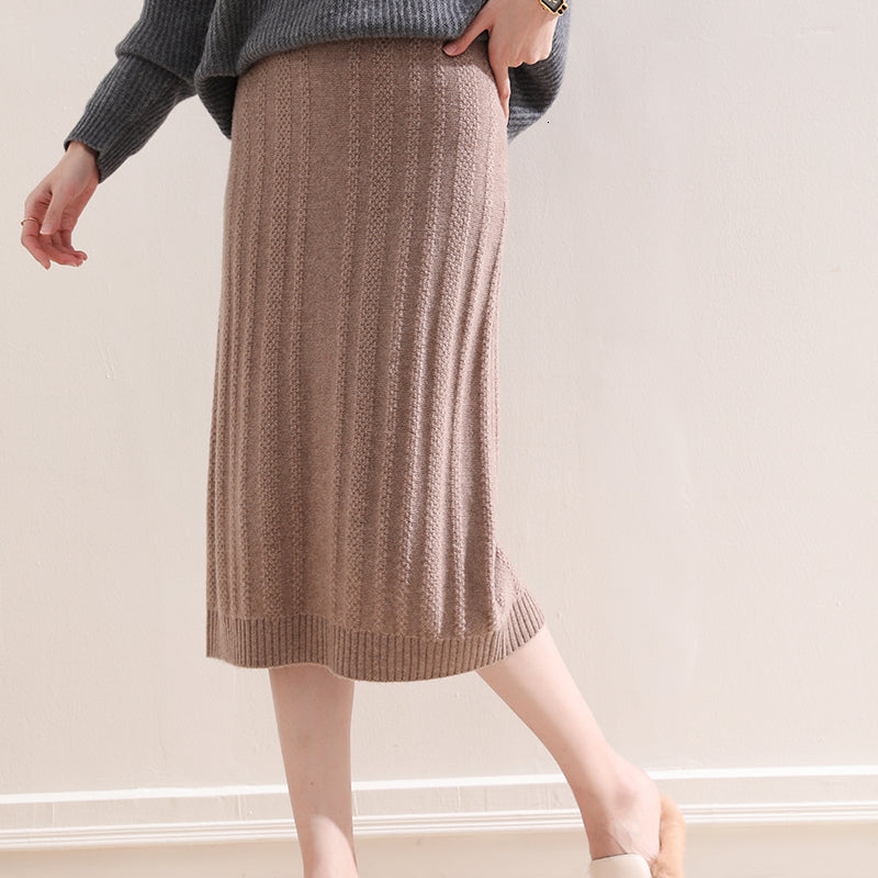 2021 Women Skirt 100% Pure Wool Knitted Es Winter Autumn High Elastic Waist Mid-calf Female Skirts Free Shipping Mixx