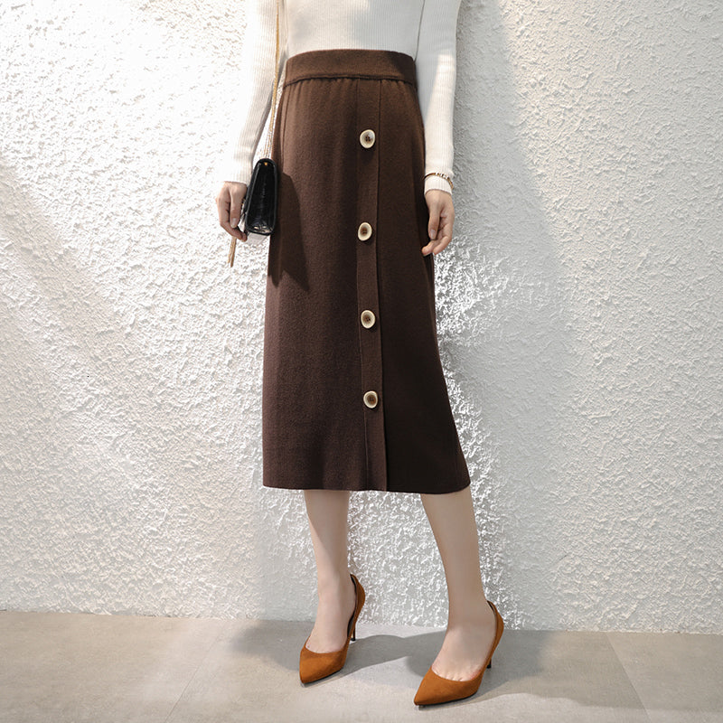 2021 Woman Skirts with Button Wool Cotton Kitting Es Winter and Autumn 2colors Fashion Female Skirt Free Shipping Blvs