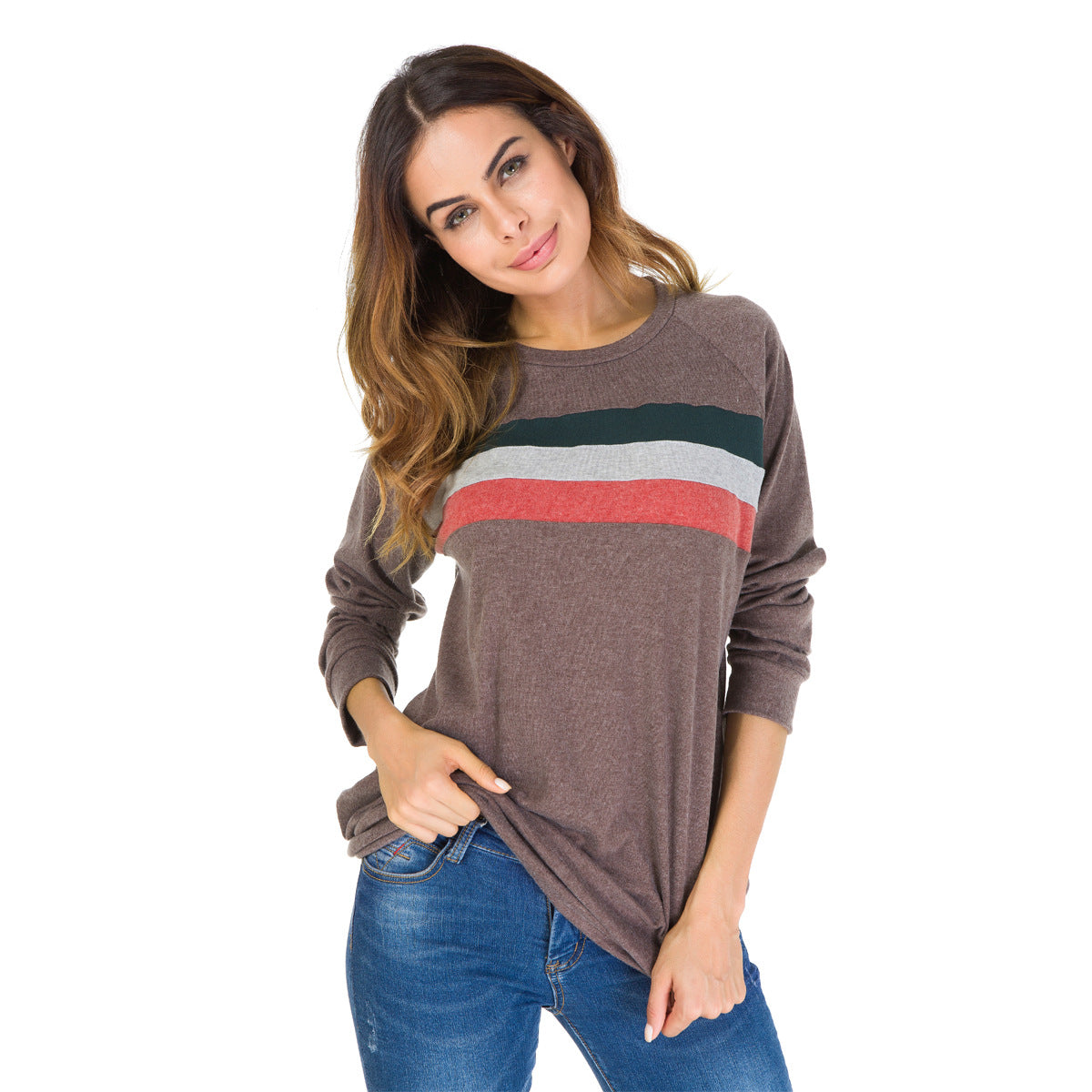 2021 autumn big size boy friend fashion loose hoodie without hood stripe printing fleece female irregular cotton sweatshirts