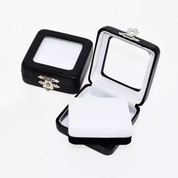 10pcs-lot Black PU Leather Diamond Box Gem Jewelry Empty Display Boxes Gem Stone Organizer Holder Gift Box 5.6*5.6*2.3mm