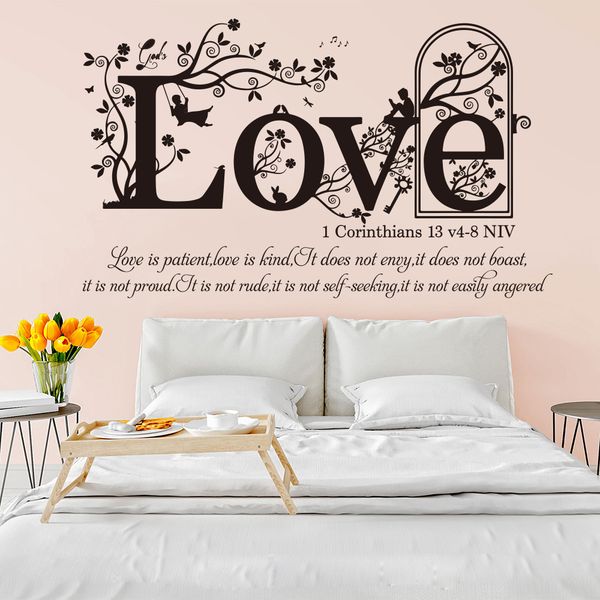 1 Corinthians 13 v 4-8 NIV Christian Bible Verse Wall Sticker Bedroom Living Room Religion Family Love Quote Wall Decal Vinyl 210308