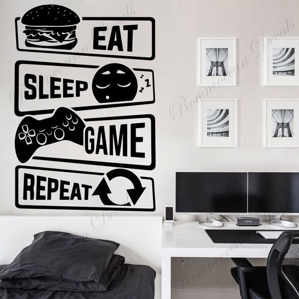 Eat Sleep Game Repeat Pattern Wall Sticker Vinyl Home Decor Boys Room Teens Bedroom Gamer Gaming Room Wall Decals Murals 4617 210308