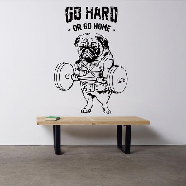 Go Hard Or Go Home Vinyl Sticker Gym Sport Training Mural French Dog Crossfit Fitness Club Decal Art A743 210308