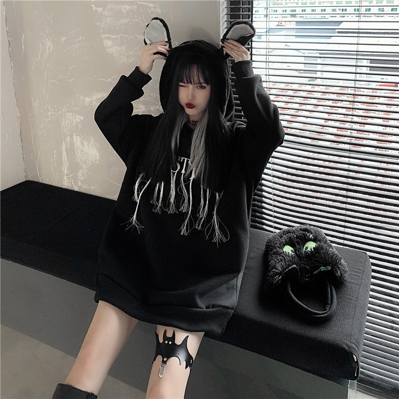 2021 New Autumn Harajuku Style Sweet and Cool Rabbit Ears Hoodie Plus Veet Loose Long-sleeved Hooded Sweatshirt Hfdw