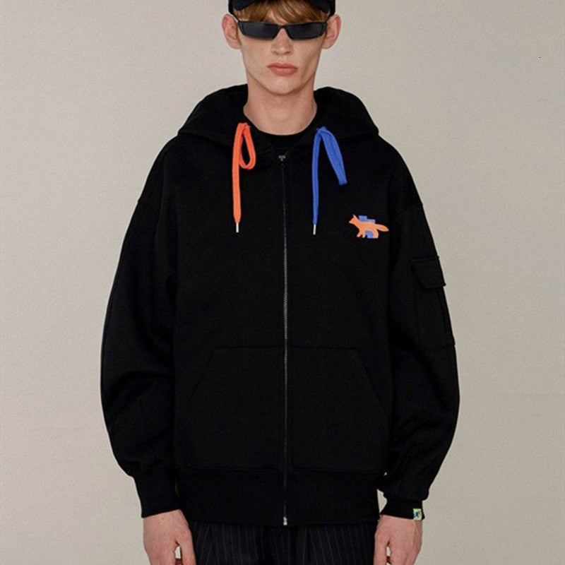 2021 New Fox Patch Embroidery Hoodie 1:1 High Quality Cardigan Pocket on Sleeve Zipper Ader Error Maison Kitsune Pullover 78r1