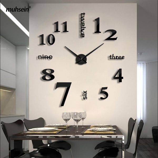 Muhsein Home Decoration New Wall Clock 3D DIY Mute Wall Clock Acrylic Mirror Sticker Quartz Watch Free Shipping 210309