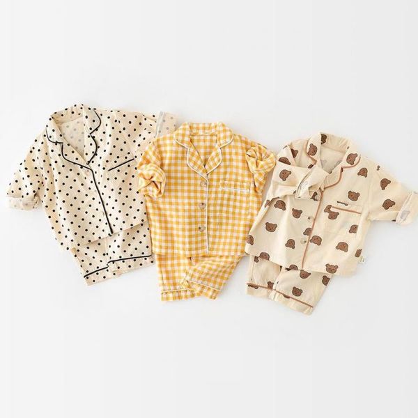 Long Sleeve Child Shirts Tops+pants Sleepwear Pajamas Kids Clothes Baby Pajama Sets Boys Girls Cartoon Bear Print Outfits Set 210309