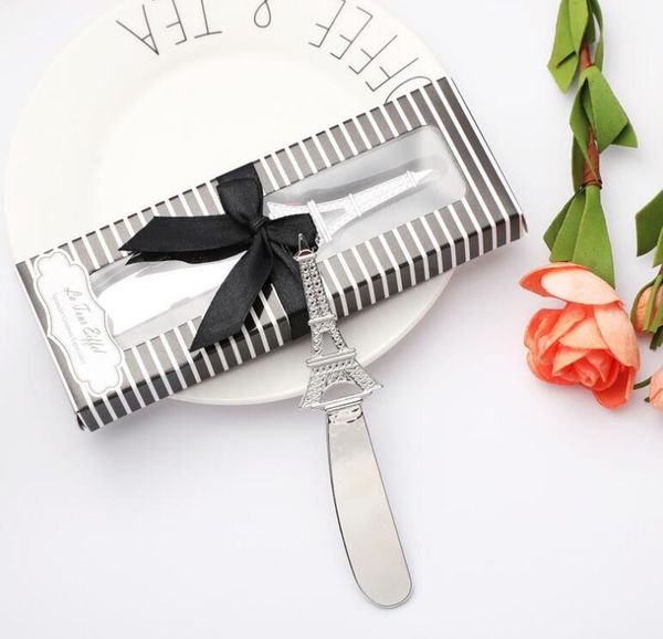 100pcs Paris Tower Butter Knife Cheese Dessert Jam Spreaders in Gift Boxes Wedding Party Gift Favors#202193