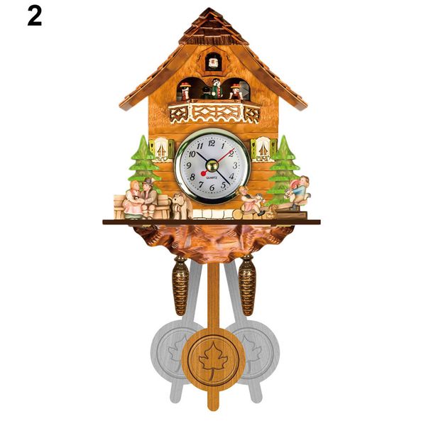 Wooden Cuckoo Wall Clock Bird Time Bell Swing Alarm Watch Home Art Decor UD88 210309