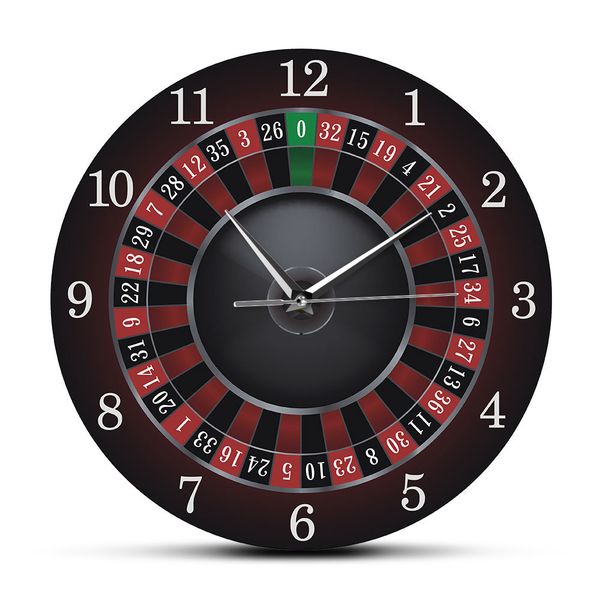 Poker Roulette Wall Clock With Black Metal Frame Las Vegas Game Room Wall Art Decor Timepiece Clock Watch Gambling Casino Gift 210309
