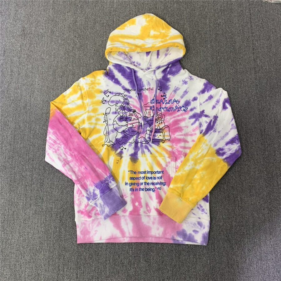 2021 New Fw Online Ceramics Flowers Tie Dye Hoodie Men Women Hooded Loose Pullover Harajuku Streetwear Xx3p