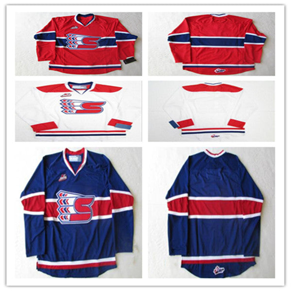 Custom Men CHL WHL Spokane Ice Hockey Jerseys Luke Toporowski Logan Cunningham Jack Finley Stitched White Red Blue S-3XL Cheap