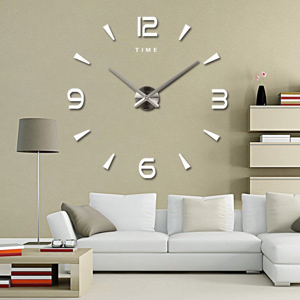 Clock de parede grande quartzo 3D DIY Big Decorative Kitchen Relógios acrílico Espelho Espelho de tamanho grande relógio de parede Carta de