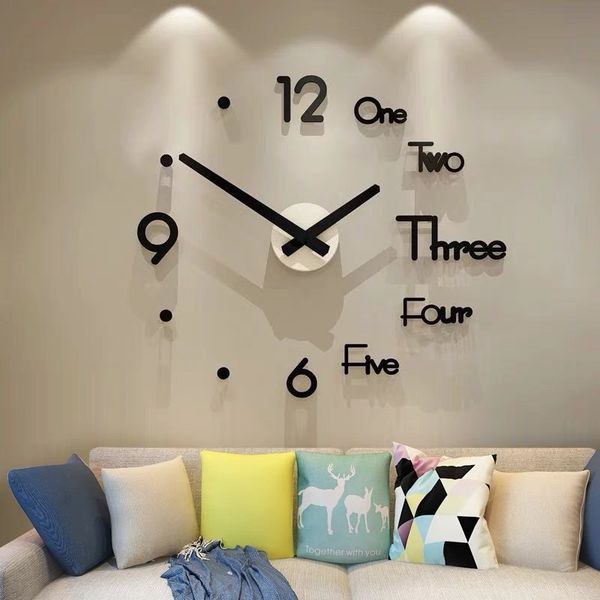 New Fashion 3D big size wall clock mirror sticker DIY brief living room decor meetting room wall clock 210309