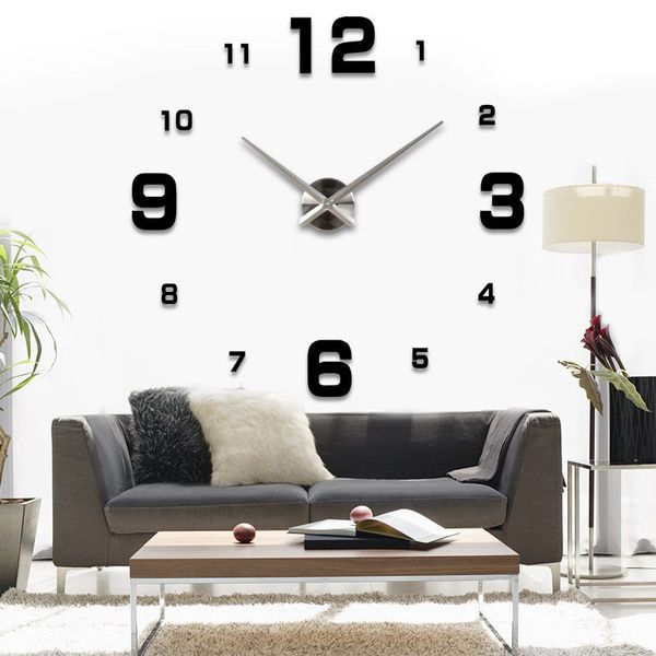 Free shipping fashion 3D big size wall clock mirror sticker DIY wall clocks home decoration large wall clock meetting room 210309