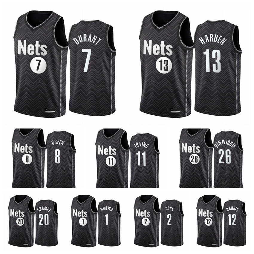 Brooklyn&#13;Nets&#13;James 13 Harden Jersey Kevin 7 Durant 11 Irving Men 2020-21 Earned Edition Black Basketball Jerseys Swingman 01