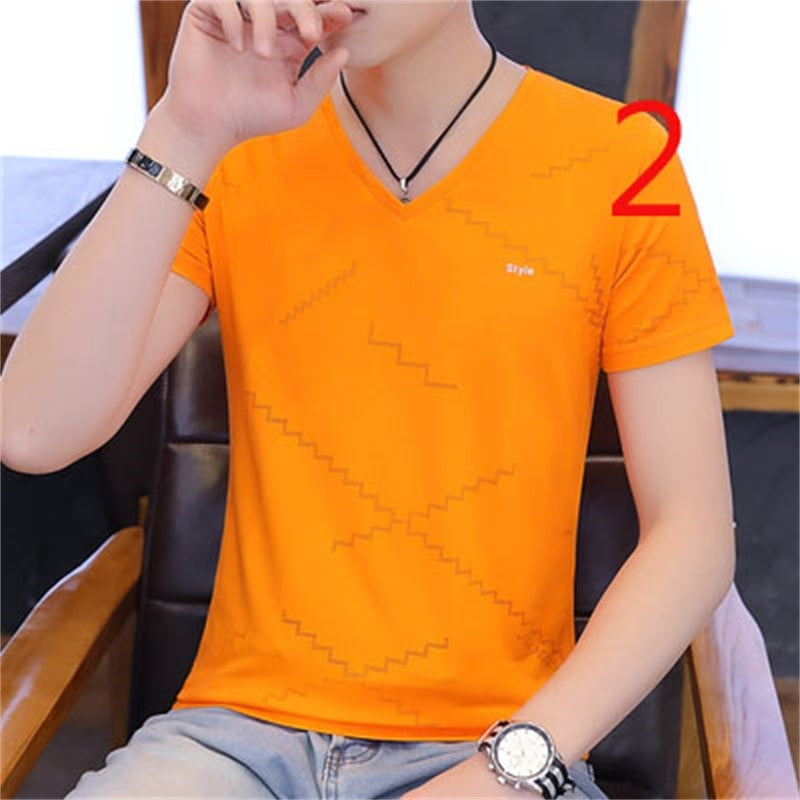 2021 New Summer Men&#039;s Contrast Color Embroidery Youth Slim Short Sleeve T-shirt 35eh