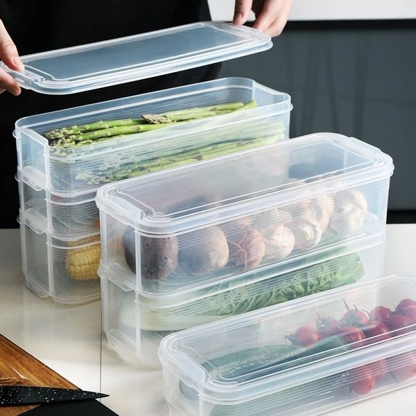 Kitchen Refrigerator Food Bins Storage Box With Lid Transparent Fresh-keeping Container Fridge Cabinet Freezer Organizer Tools 210309