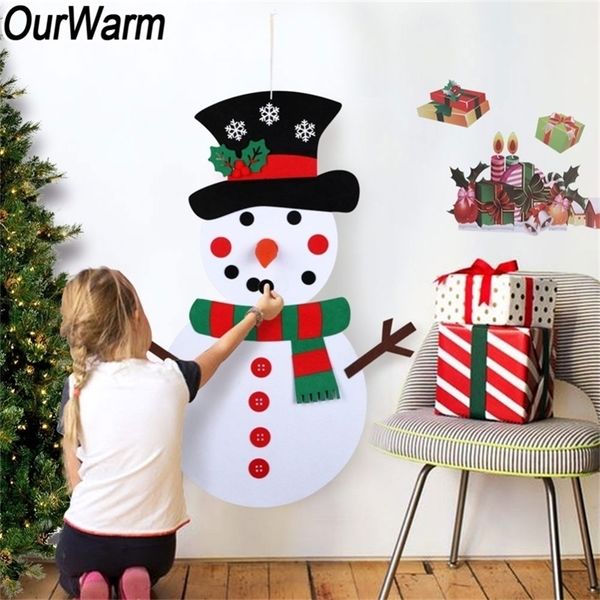 OurWarm Christmas DIY Felt Snowman New Year Gift Kids Toys with Ornaments Door Wall Hanging Kit Christmas Decorations for Home 201019