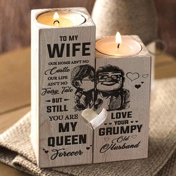 Husband to Wife - You Are My Queen Forever - Candle Holder with Candle Gift for Birthday Anniversary SAL99 210310