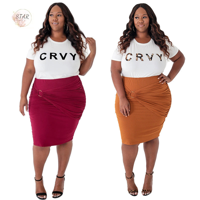 2021 New Skirts Sets for Women Plus Size Two Piece Set Crop Top White Tshirt and Mini Skirt Casual Summer Clothes Wholesale Dropshipping S5h