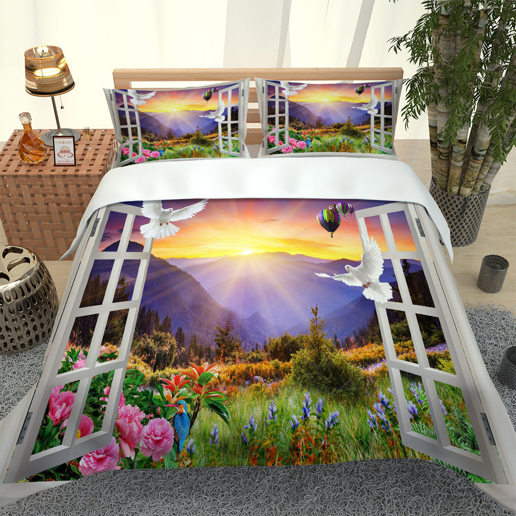 4pcs Bedding Sets Custom purple scenery Bedding Set Red 4pcs Duvet Cover Sets Pillowcase