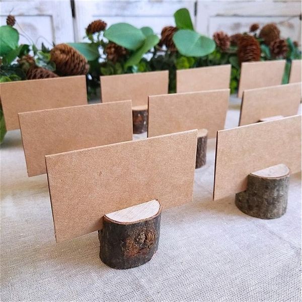 40pcs Natural Wooden Bark Memo Holder For Party Decorative Wood Pile Name Place Card Holders Menu Wedding Birthday Decor A35 Y201006