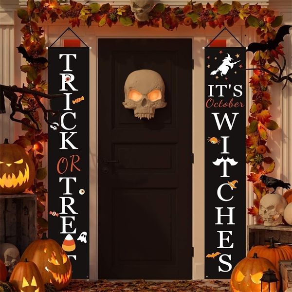 Halloween Decoration Outdoor Trick Or Treat And Halloween Welcome Sign Decorated With October Witch Front Door Y201006