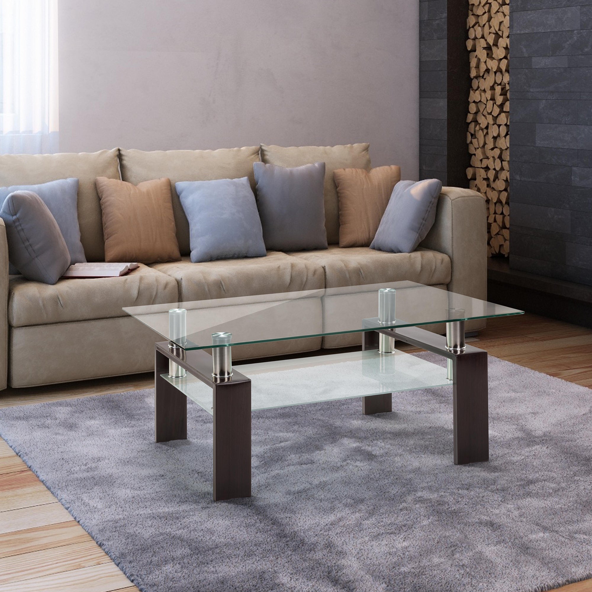 whosale Living Room Furniture Arc Shaped Two Tiers Tempered 2-layer Glass Coffee tea side Table