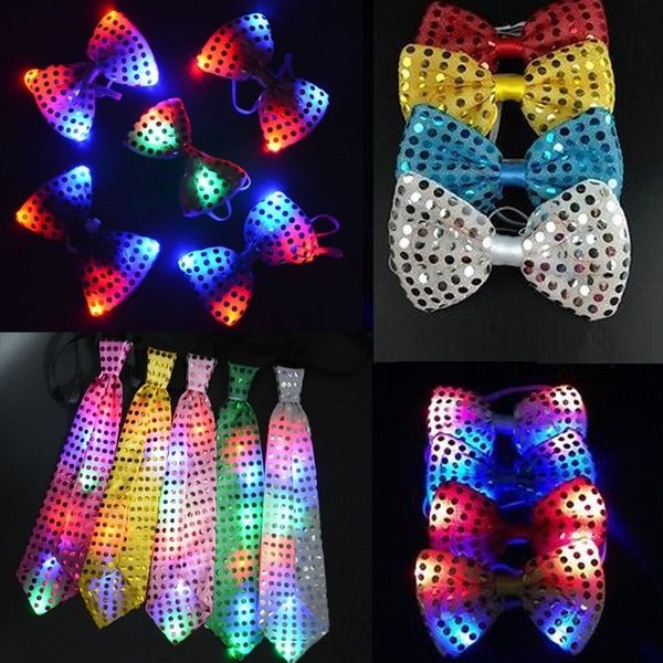 Flashing Light Up Bow Tie Necktie LED Female Male Party Light Sequins Tie Decoration Gift Halloween Birthday Christmas Xmas Y201015