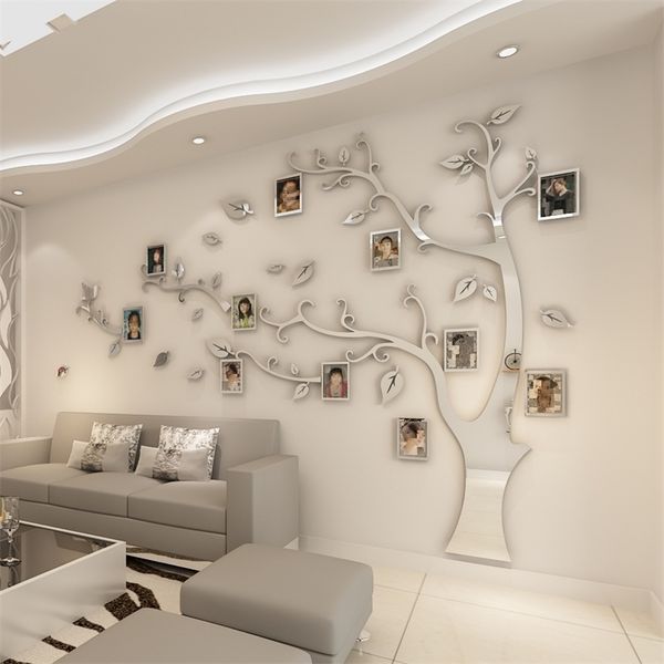 Stickers Tree Photo Frame Sticker DIY Mirror Decal Home Decoration Living Room Bedroom Poster TV Background Wall Decor 210310