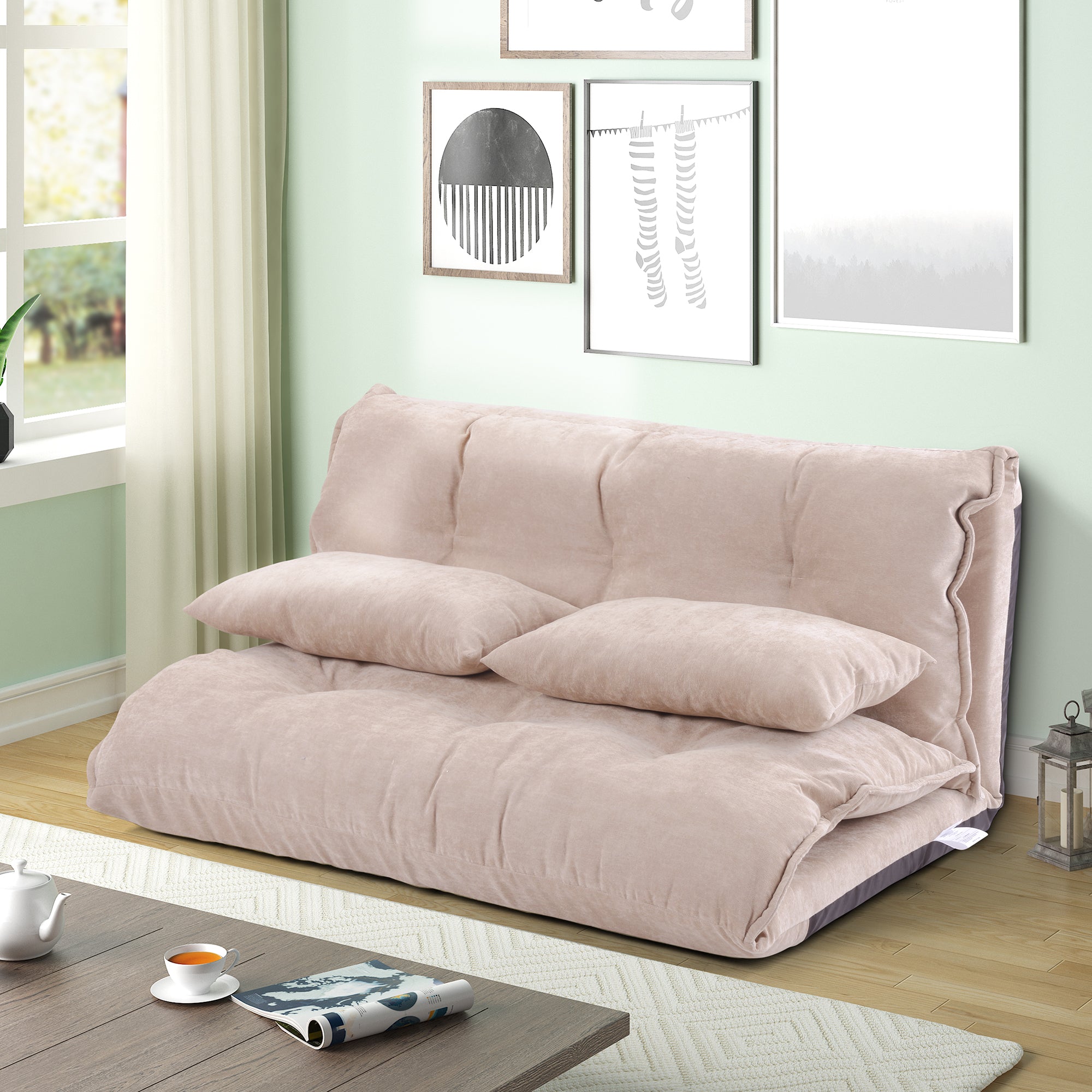 Bedroom Furniture Polyester Fabric Chair Adjustable pink Sofa Bed Lounge Floor Mattress Lazy Man Couch with Pillows