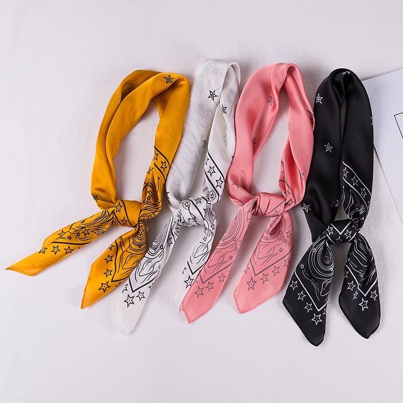 Scarves Bandana Silk Scarf Women Luxury Printed Square Satin Hair Head Scarfs Kerchief Bags And Shawls Foulard Femme Echarpe