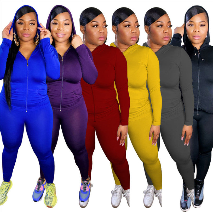 2021 New Plus Size 5xl 2 Piece Sets Women Hoodie Zip Coat Super Stretch Tracksuits Leggings Solid Winter Outfit Wholesale Dropshipping T5yk