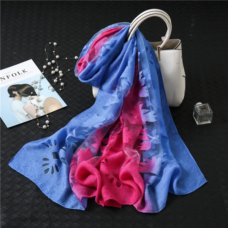 Scarves 2021 Spring And Summer Silk Scarf Female Gradient Cut Flowers Travel Sunscreen Shawl Beach Towel Head Wraps