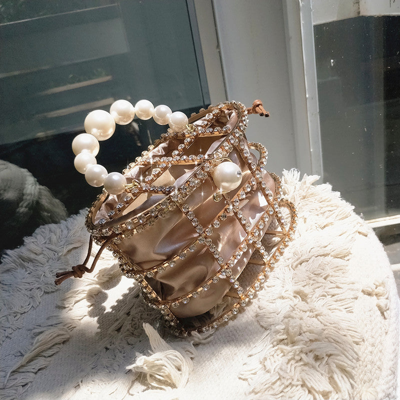 Simple birdcage handbag French niche pearl Bags Fashion temperament straddle women&#039;s small square bag