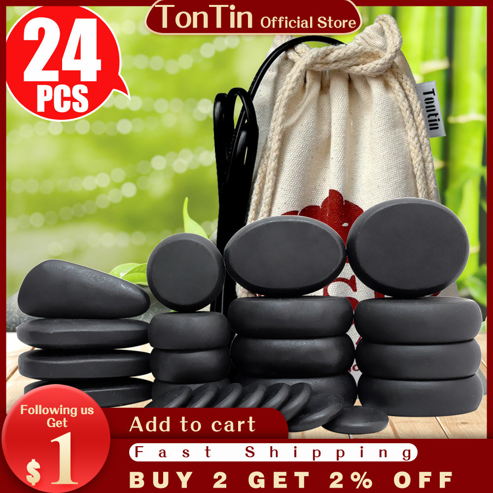 Tontin Hot stone Massage Body Basalt Stone set Beauty Salon SPA with Thick Canvas Heating bag healthcare back pain relieve