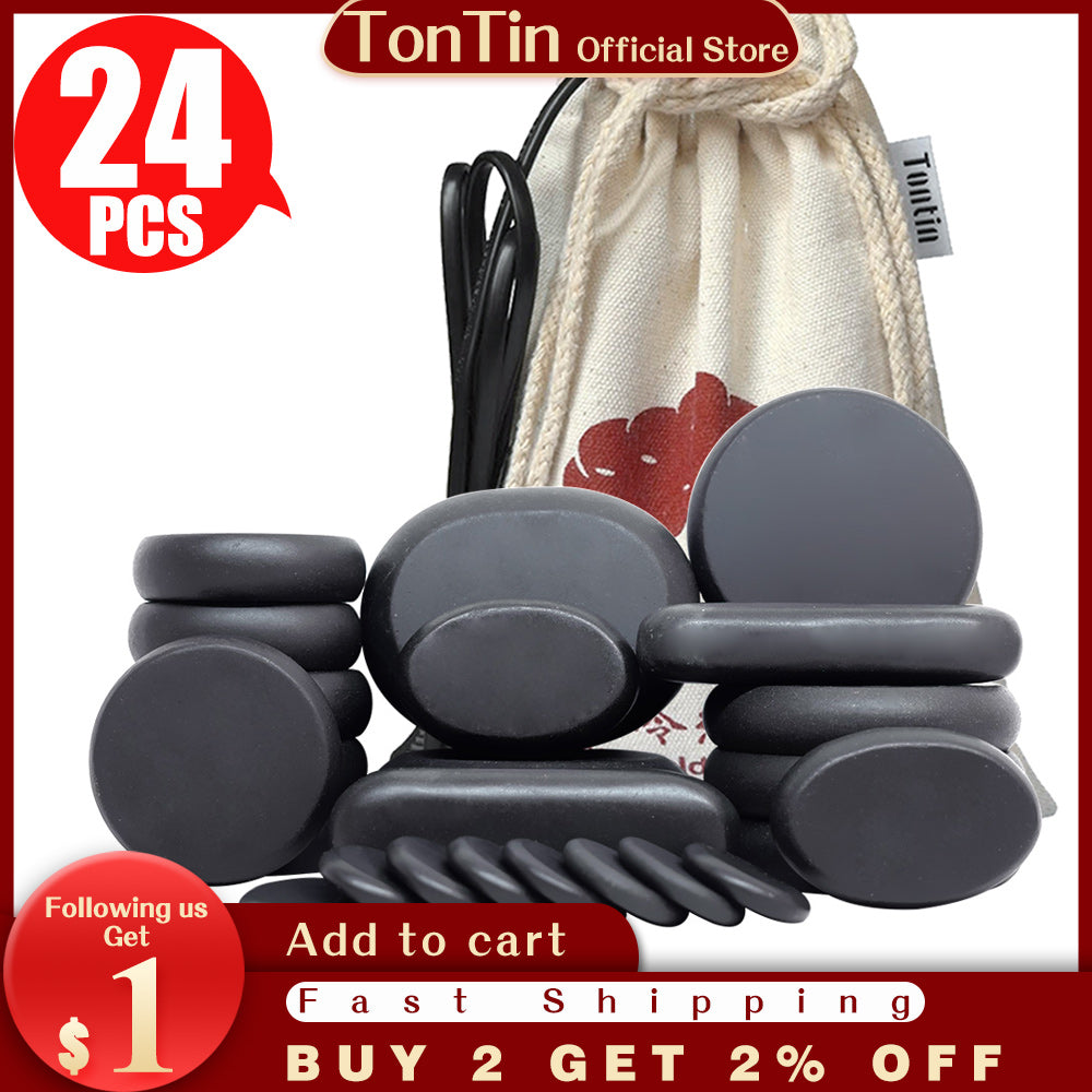 24pcs-set Hot Massage Energy Body Basalt Stone set Beauty Salon SPA with Thick Canvas Heating bag healthcare back pain relieve